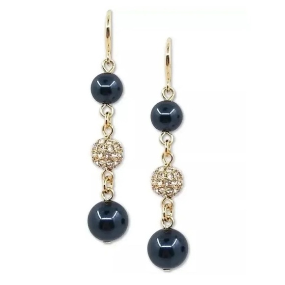 Anthropologie  Gold-Tone Pavé Fireball & Colored Imitation Pearl Drop Earrings - Picture 2 of 2